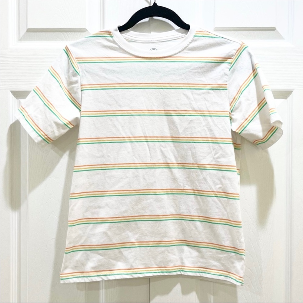 wonder nation White Short Sleeve Tee with Green and Orange Stripes